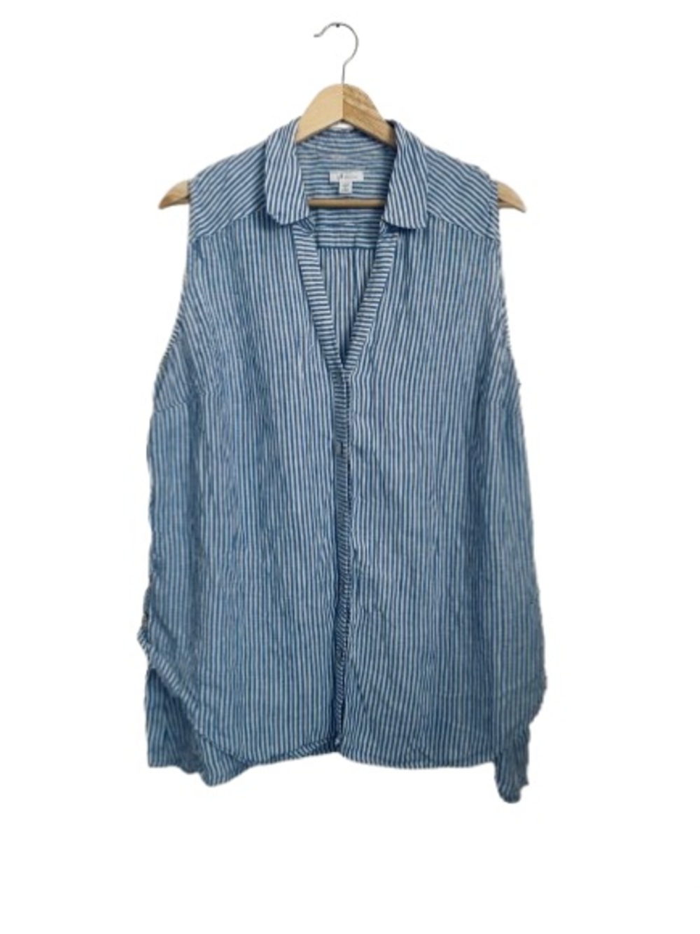 J. Jill Blue White Striped Linen Sleeveless Button Front Top Size 1X - Picture 1 of 13